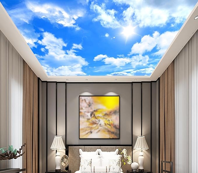 Eierme-Blue Sky Background with White Clouds Mural Wallpaper Peel and Stick 90" x 67"
