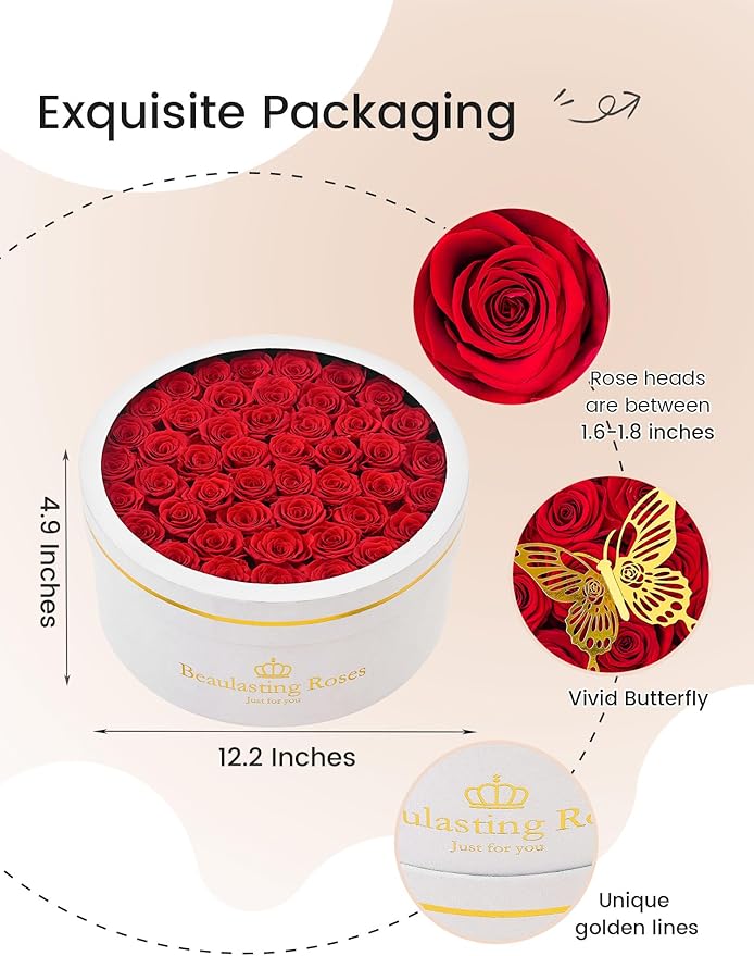 Preserved Roses Forever Flowers Real Roses in a Box Mother's Day Birthday Flowers for Her Mom Women Wife Valentine's Day, Red, 47 Piece