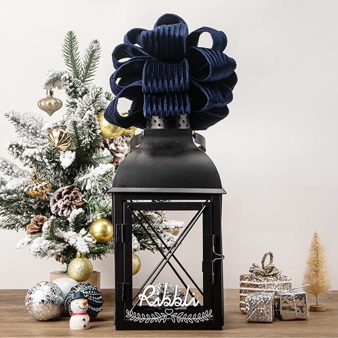 Ribbli Glossy Navy Velvet Wired Ribbon 2.5 Inch Striped Velvet Christmas Ribbon for Gift Wrapping Christmas Tree Decoration Crafts Wreaths Supplies-Continuous 10 Yards