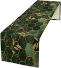 Hunter Green Marble Table Runner Abstract Dark Emerald Green Marble Hexagon Texture Golden Leaves Dinner Runner Table Decoration for Home Kitchen Dining Holiday Party 13x70in