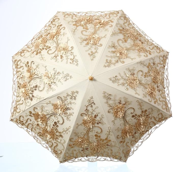 LCY Embroidered Lace Double-deck Anti-UV Parasol Sun/Rain/Snow Folding Umbrella