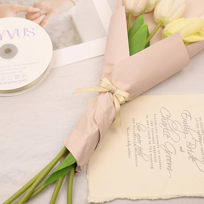 Beige Satin Ribbon, Double Faced 1/4 Inch X 50 Yards Beige Ribbon, Premium Satin Ribbon for Gift Wrapping, Crafts, Hair Bow Making, Sewing, Flower Bouquet, Wedding Party Decor