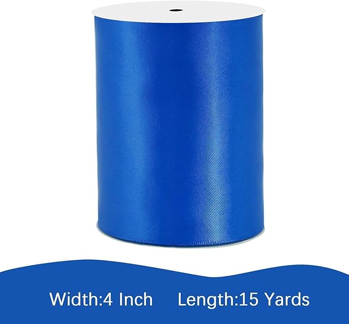Royal Blue Satin Ribbon 4 inch X 15 Yards Polyester Ribbon for Gift Wrapping Very Suitable for Weddings Party Hair Bow Invitation Decorations and More