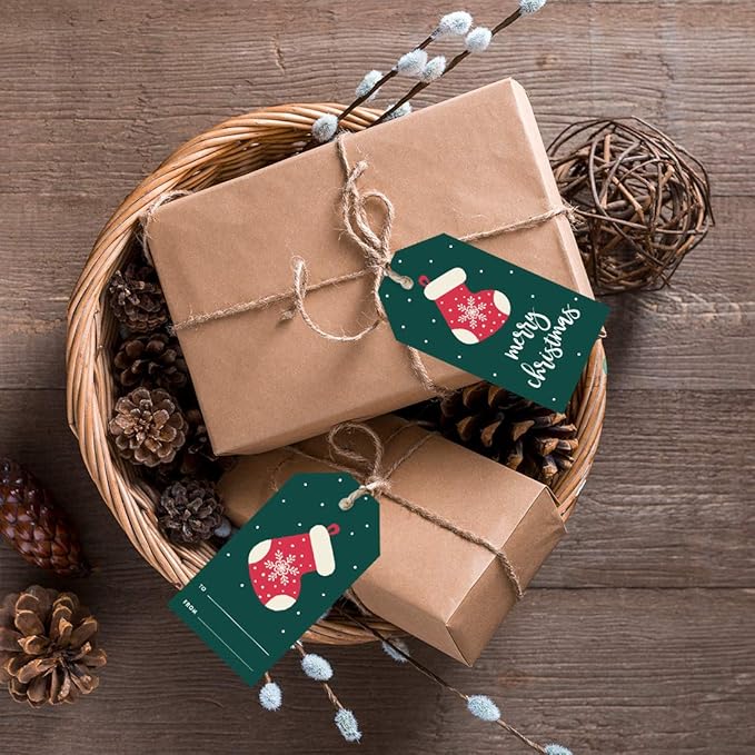 Andaz Press Christmas Holiday Season Classic Gift Tags, Merry Christmas to from Classic Favor Tags, Christmas Snowflake Stocking Design, for Holiday Events, Parties, and Favors, 60-Pack