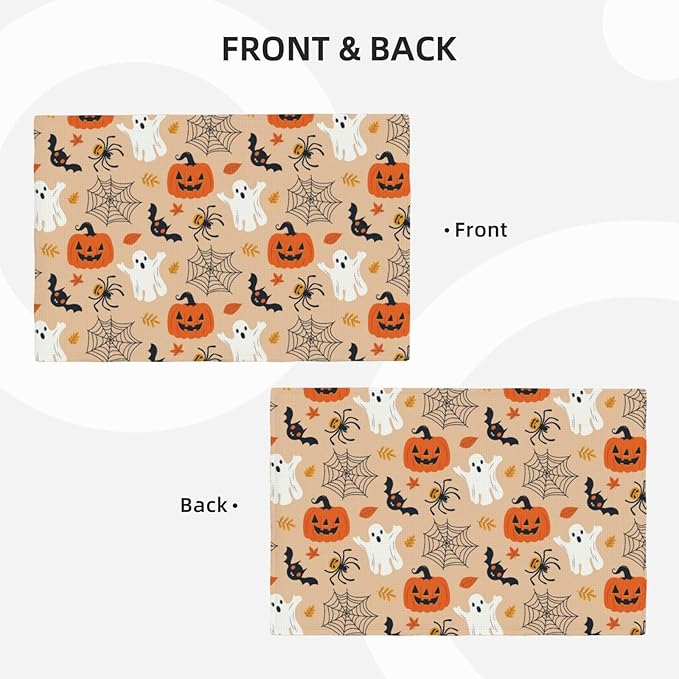 Placemats 4 pcs Halloween Double-Layer Imitation Linen Place Mats Non-Slip Heat-Resistant Tablemats for Home Restaurant Hotel 18×12 Inch