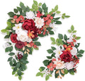 Pack of 2 Wedding Arch, Artificial Flowers, Wedding Decor，Flower Garland Be Suited to Banquet, Party, Reception Entrance Welcome Sign and Background Decoration(White red)