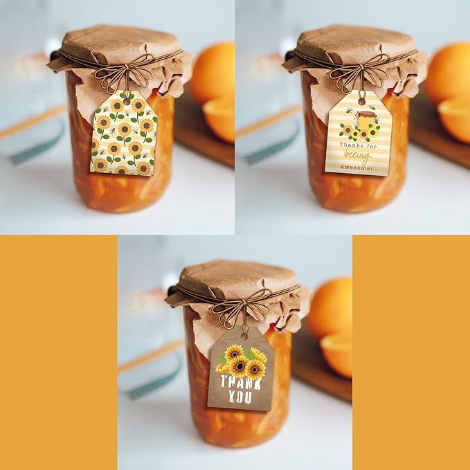 Pro Supply Global Strung Sunflowers Theme Gift Tags - 2.5x3 Inch 24 Pack - 3 Design Styles Assorted Cardstock Prints Pre-Strung Hanging Labels Suitable for Wrapping Favors DIY Presents Packaging Bags.