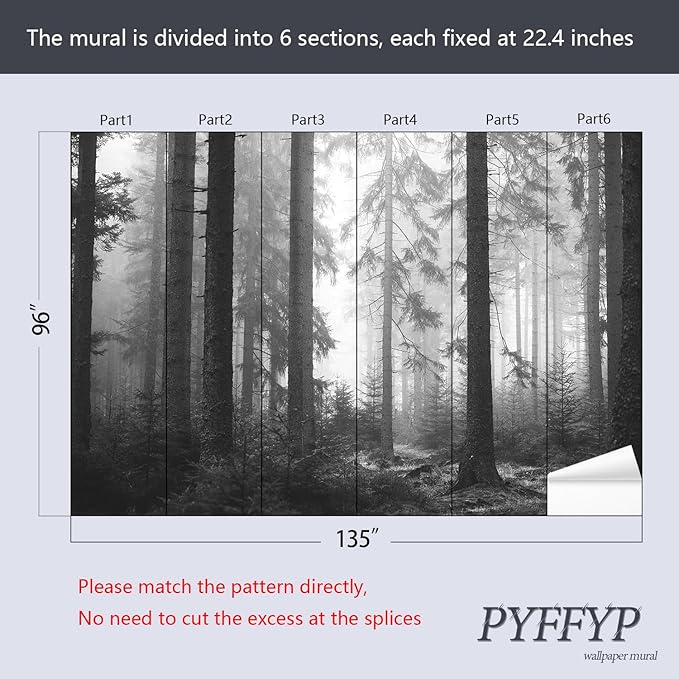 PYFFYP- Dark Foggy Forest Wallpaper murals for Bedroom(Not Peel and Stick)