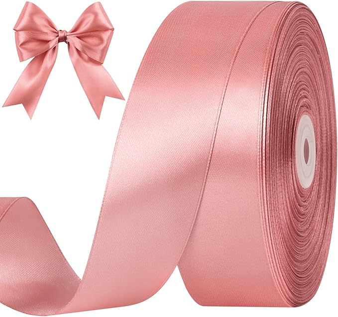 1-1/2 Inches 100 Yards Rose Gold Satin Ribbon, Ribbon Roll for Flower Bouquets, Gift Wrapping, Wedding, Handmade Crafts