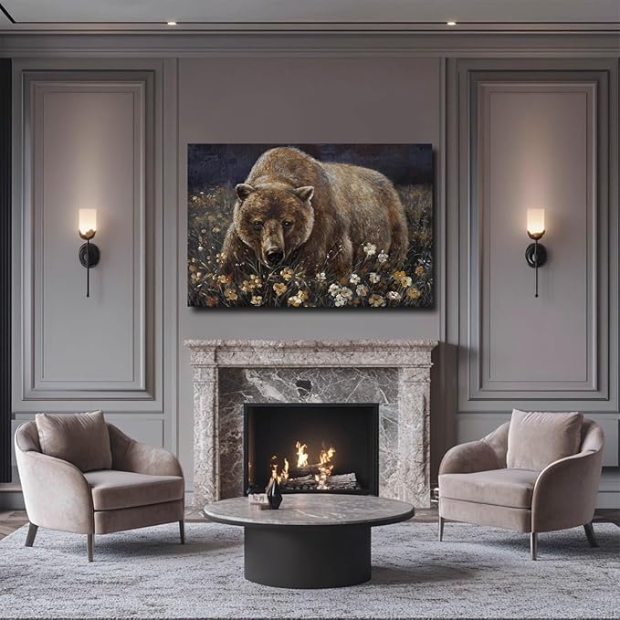 LEVERUP Large Nature Wall Art Bear Canvas Wall Pictures Colorful Home Decor for Living Room Bedroom Hotel 32×48 Inch Modern Hallway Decorations