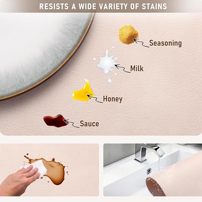 UnivoColors Washed Cowhide Pattern PU Leather Placemats Set of 8 Heat Resistant Kitchen Table Mats, Waterproof Wipeable for Party Decoration(Black)