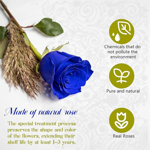 16-Piece Forever Flowers Heart-Shaped Box – Real Immortal Preserved Roses Lasting a Year, Perfect for Birthday, Girlfriend, Mother, or Wife, Valentine Day Gift for Her - Blue
