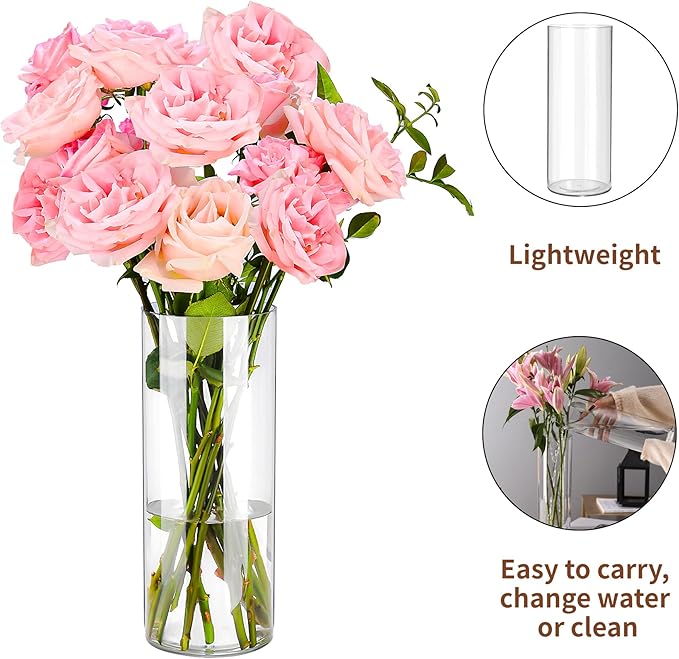 Clear Flower Vase, Non-breakable Vases, 6" W x 6" H, Acrylic Vase, Aesthetic Room Decor Cylindrical Modern Flower Vases for Table Centerpiece, Home Decor, Women Floral Arrangement Gift
