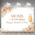 Happy Mother's Day Backdrop Moms and Mimosas Champagne Glass Blush Pink Floral Photography Background Mother's Day Brunch Party Decoration Supplies Banner Photo Booth Studio Props 7x5ft