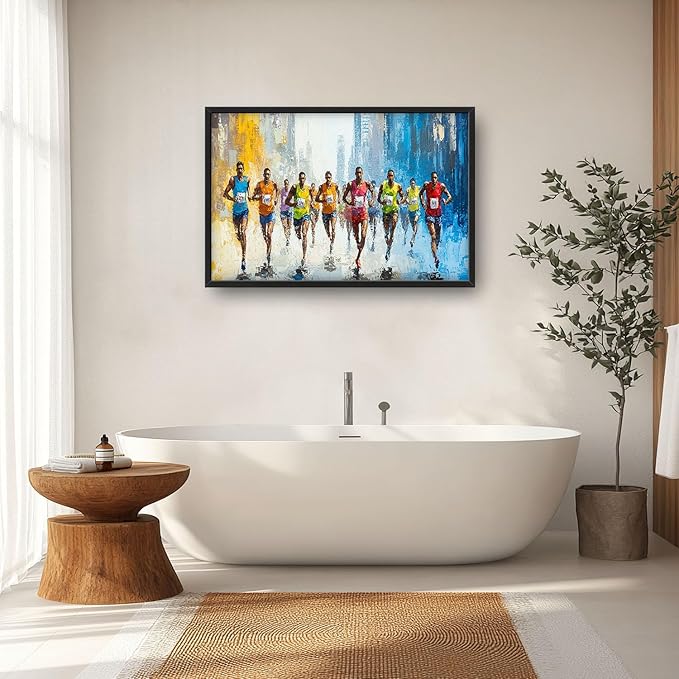 Marathon Runner Large Wall Art Sport Pictures Wall Decor Athlete Canvas Running Print Painting Modern Artwork Home Decoration for Living Room Bathroom Bedroom Office Framed 36"x24"