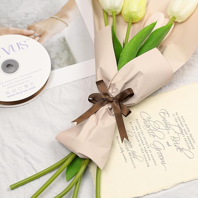 Brown Satin Ribbon, Double Faced 1/2 Inch X 50 Yards Brown Ribbon, Premium Satin Ribbon for Gift Wrapping, Crafts, Hair Bow Making, Sewing, Flower Bouquet, Wedding Party Decor