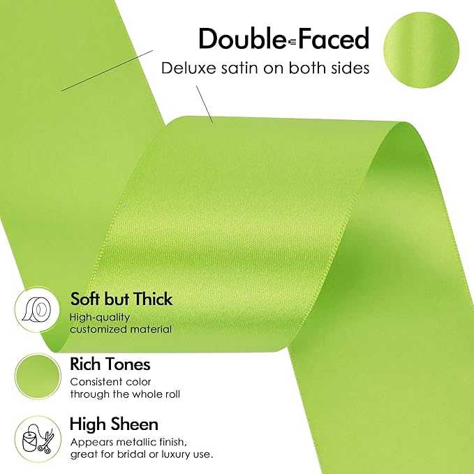 MEEDEE Lime Satin Ribbon 2 inch Lime Ribbon Double Faced Satin Ribbon by 25 Yards Lime Green Ribbon for Christmas Tree, Wreaths, Crafts, Satin Weddings, Flower Bouquet, Holiday Decorating