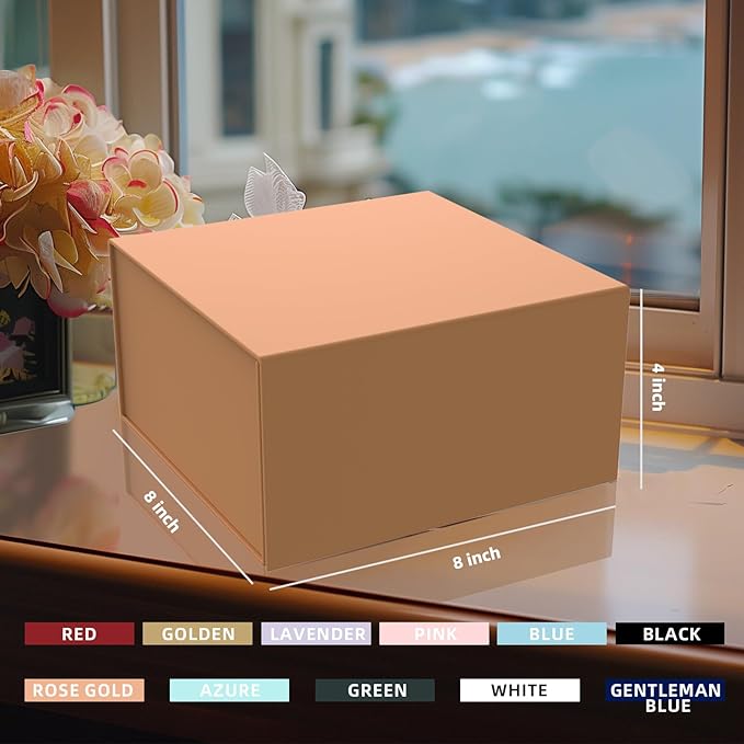 Gift Box 8x8x4 Inch with Magnetic Closure Lid Gift Boxes For Presents,Bridesmaid Gifts Box,Birthday Gift box,Luxury for Gift Packaging, Magnetic Gift Box for Wrapping Gifts(Rose Gold)