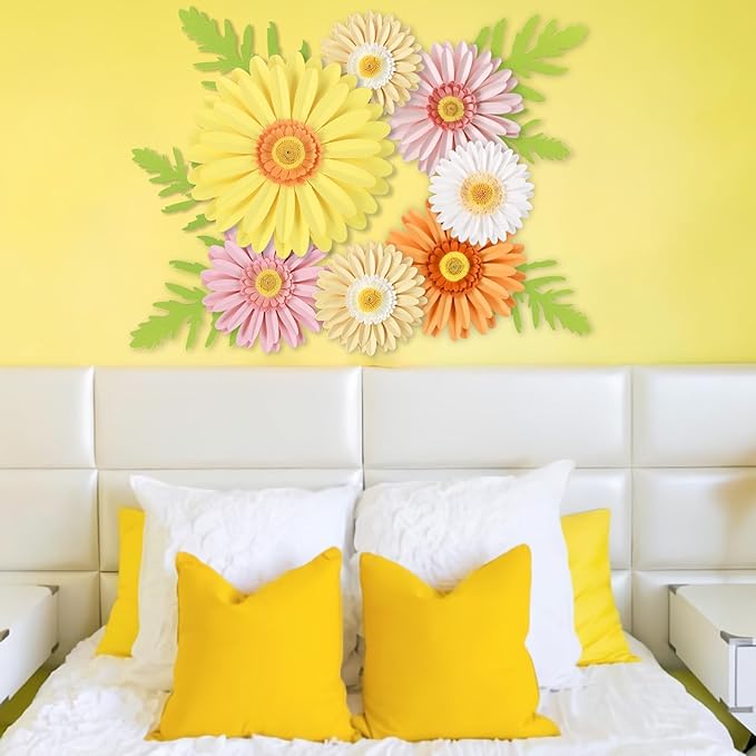 Paper Flowers Decorations for Wall,Summer Giant Daisy Artificial Flowers Bulletin Board Decoration 3D Floral Tissue Paper Flowers Hanging for Wedding Baby Shower Tea Party Backdrop Decor