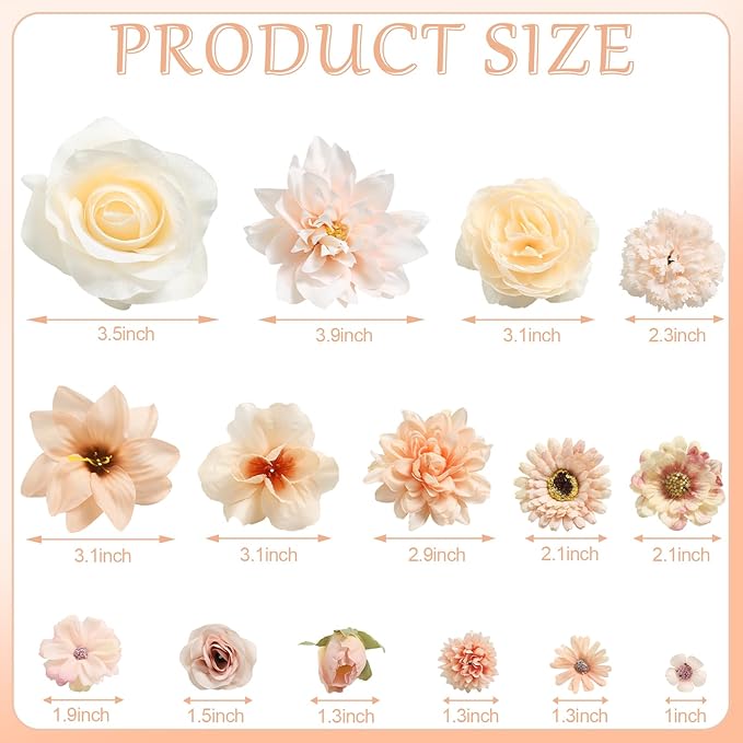 Fake Flowers Heads Bulk Champagne Mini Artificial Silk Flower for Crafts, Small Artificial Daisy Roses Faux Flowers for Graduation Cap DIY Cake Wedding Party Home Garland Decoration