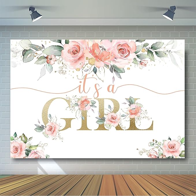 Avezano Blush Pink Floral Baby Shower Backdrop for Girl's Photography Background Decorations Sweet Girl's Blush Pink Party Photoshoot Backdrops (10x7ft)