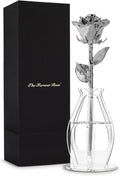 Forever Rose Real Rose Dipped in Platinum, Handcrafted Preserved Rose in Bloom Box and Phantom Vase, Romantic Gift for Her, Elegant Keepsake for Anniversary, Birthday, or Any Special Occasion