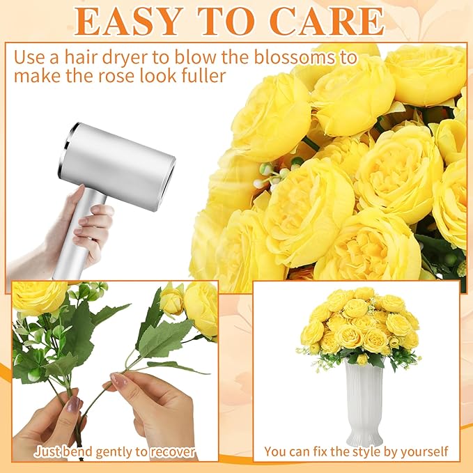 16 Pack Yellow Peonies Artificial Flowers, Fake Silk Hydrangea Bouquet for Bridal Wedding Home Table Decor Reusable Dining Opening Ceremony Birthday Arrangement Faux Floral
