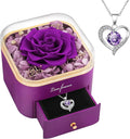 Beferr Birthday Gifts for Women Mom Preserved Real Rose with Necklace Eternal Roses Fresh Flowers for Delivery Prime anniversary Purple Gifts for Grandma Wife Daughter Sister