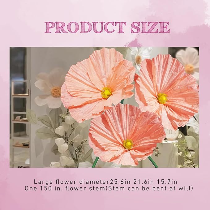 Large Flowers Artificial Flower Decoration - Wedding Giant Flowers Huge Artificial Paper Floral for Birthday Ceremony Party Event Mall Window Display Decorations 3pc (Pink)
