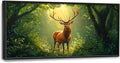 Forest Elk Deer Large Wall Art Framed Green Wall Decor for Living Room Farmhouse Deer Pictures Oversized Canvas Print Painting Modern Extra Large Framed Artwork for Bedroom Office 60"x30"