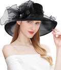 Organza Derby Hats for Women Wide Brim Fascinator Hat Rose Flower Wedding Tea Party Hat