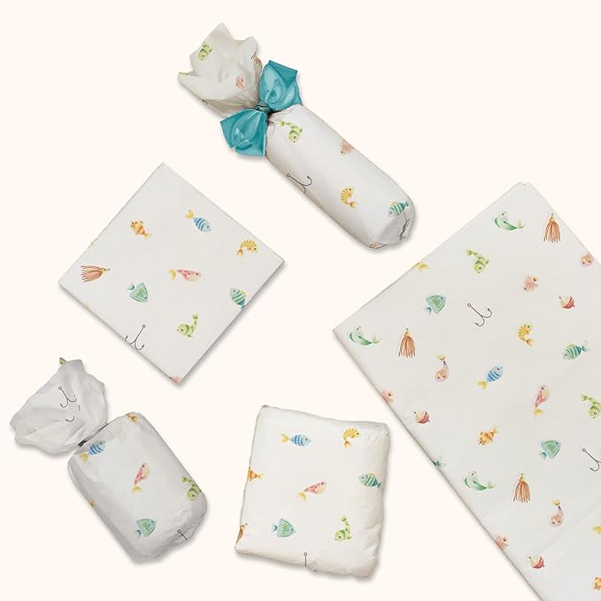 Pro Supply Global Fishing Printed Tissue Paper for Birthday Party Gift Bags or Boxes and Wrapping - Bulk Decorative Art Tissue Paper for Packaging and Gifting | 24 Sheets 20" x 30"