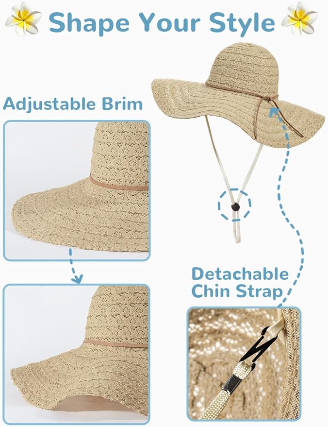 Sun Beach Hats Women Floppy Summer Sunhat with Wide Brim Packable Foldable Travel Accessories