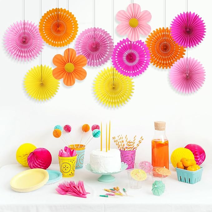 zilue Paper Fans Party Decorations Paper Flowers Decorations for Wall Classroom Floral Backdrop Baby Shower Birthday Party Flower Wall Decor Pack of 11 Pink Orange Yellow
