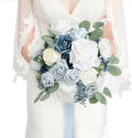 Ling's moment Dusty Blue Bridal Bouquet for Bride, Blue Wedding Bouquets for Bride, 13 Inch Silk Round Artificial Wedding Flowers Bouquets