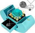Gifts for Mom from Daughter and Son, Unique Mother Birthday Gift Idea, Preserved Navy Blue Real Roses with I Love You in 100 Languages Mom Necklace, Cool Present to Mother Mama -Navy Blue