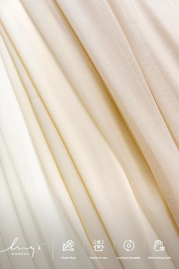 Ling's Moment Wedding Arch Draping Fabric 3 Panels 20Ft Beige Chiffon Fabric,Sheer Hanging Drapes Arrangement for Wedding Ceremony Backdrop Outdoors Party Swag Home Decor (Cream & Nude & Ivory)