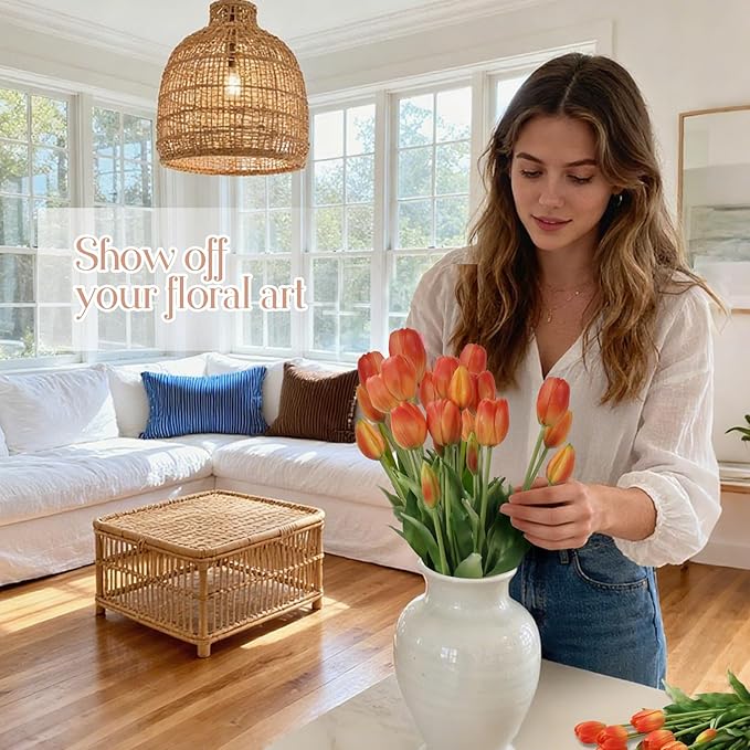 15Pcs Fake Tulips Artificial Flowers Real Touch Latex Bouquet Faux Tulips for Centerpiece Arrangements Wedding Party Home Décor (Orange)