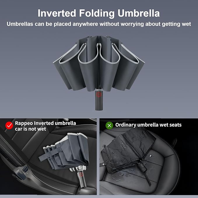 4-in-1 Inverted Travel Umbrella Compact, Automatic Large Umbrellas for Rain & Sun, Portable Windproof Umbrella for Backpack, Reverse Folding Umbrella for UV with Reflective Strips,Lightweight