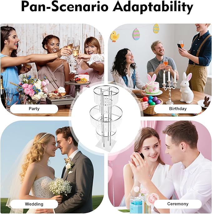 5 Tiers Wedding Centerpieces Vase, 43.3In Silver Acrylic Flower Vase with Hanging Crystals, Square Chandelier Pedestal Stand for Party Table Decoration Lawn Hotel