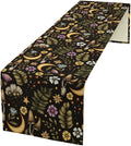 Vintage Mushroom Table Runner, Rustic Botanical Flowers Fern Moon Star Print Table Runner for Home Kitchen Dining Table Decoration Indoor Outdoor Party, 13x36inch