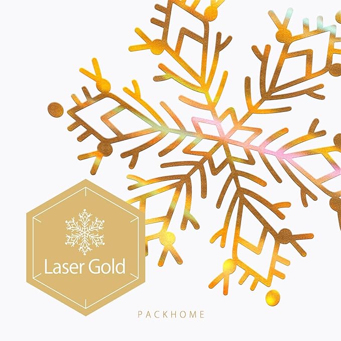 PACKHOME Large Christmas Gift Box 13.5x9x4.1 Inches, Sturdy Collapsible Gift Box with Magnetic Closure Lid (Gold Snowflake Pattern)