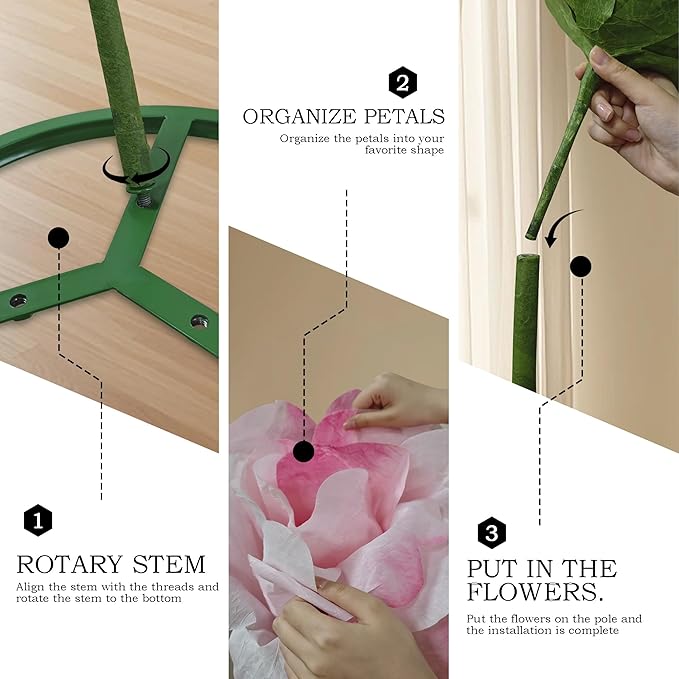 3pc Giant Flowers for Decoration - Indoor Outdoor Decor Huge Paper Flower, Realistic Faux Rose Flowers for Wedding, Birthday, Home Decor, Photography Props, Mall Display, Party Background Decor (Pink)