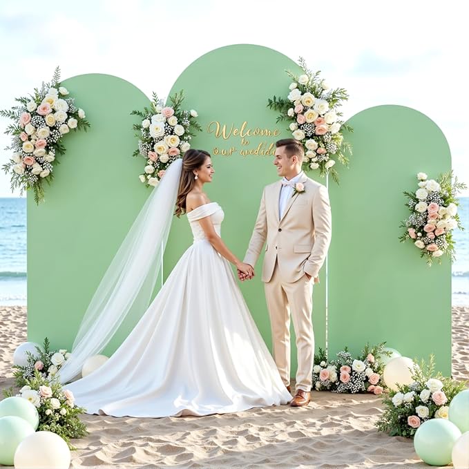 Sage Green Beige Arch Backdrop Cover 7.2FT 6.6FT 6FT Wedding Arch Covers Set of 3 Spandex Fitted Fabric Backdrops Double-Color Arch Covers Stretchy Backdrop for Party Baby Shower Birthday Decoration