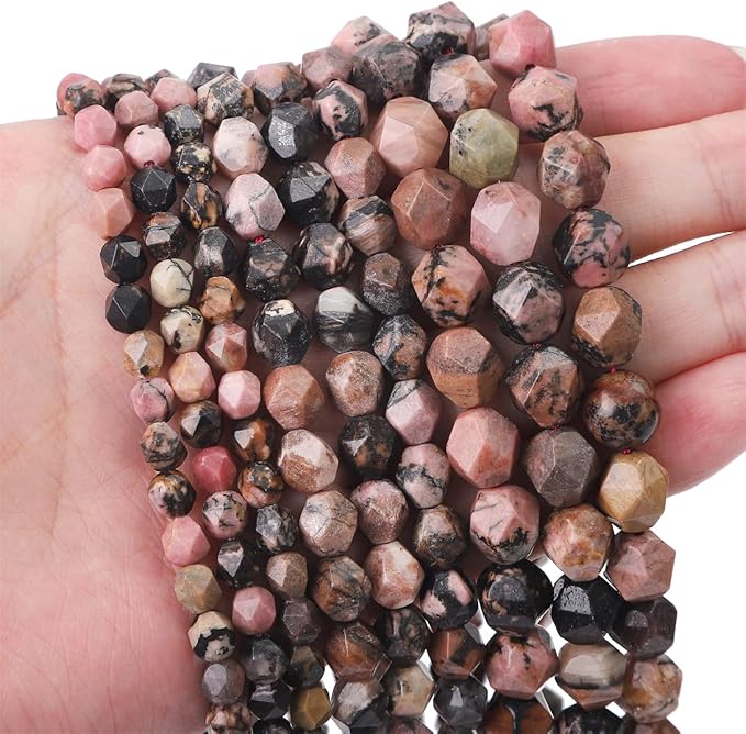 Faceted Natural Rhodochrosite Stone Round Beads 6mm 36cm/Strand for Jewelry Making