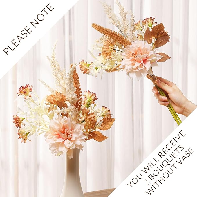 Fake Flower Bouquet, Faux Flower Arrangement for Decorating Kitchens, Bedrooms, Bathrooms, Realistic Artificial Flowers Made of Silk & Plastic, Floral Decoration with Dahlia & Small Blossoms