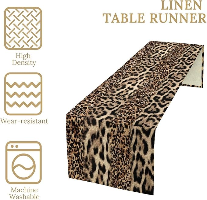 Animal Skin Print Table Runner, Vintage Farmhouse Cottage Country Western Wildlife Safari Leopard Dinner Runner for Home Kitchen Dining Table Party Holiday 13x60in
