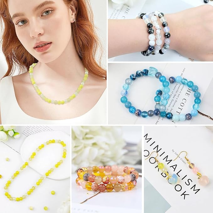 DUQGUHO 8mm Yellow Glass Beads for Jewelry Making & DIY Crafts - 360PCS, Round, Modern Style