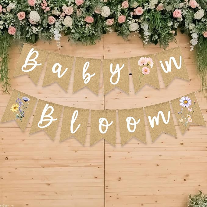 Wild Flower Baby In Bloom Banner Little Floral Theme Burlap Sign Boho Baby Shower Decoration