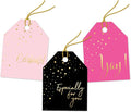 Pro Supply Global 24 Count of 2.5 Inch x 3 Inch Pre Strung Gold Confetti Gift Tag Assorted Printed Designs on Large Cardstock Gift Hang Tags - Ideal to Use on Bags